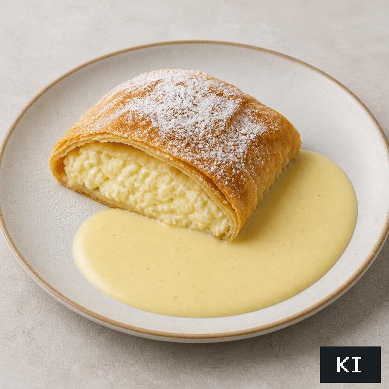 Topfenstrudel mit Vanillesauce